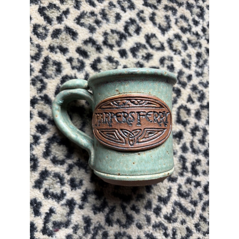 Harpers Ferry Souvenir Artisan Handmade Seafoam Green Stamped Heavy Coffee‎ Mug